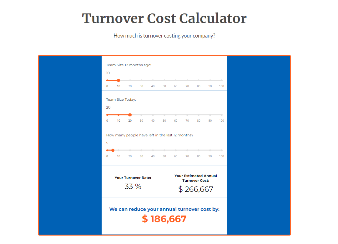 A screenshot of Castle HR's Turnover Cost Calculator - a tool for business leaders to calculate and understand their turnover costs!